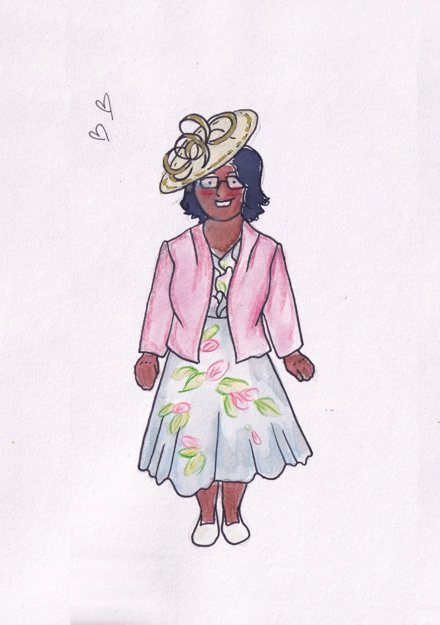 Live illustration of a wedding guest in a floral dress