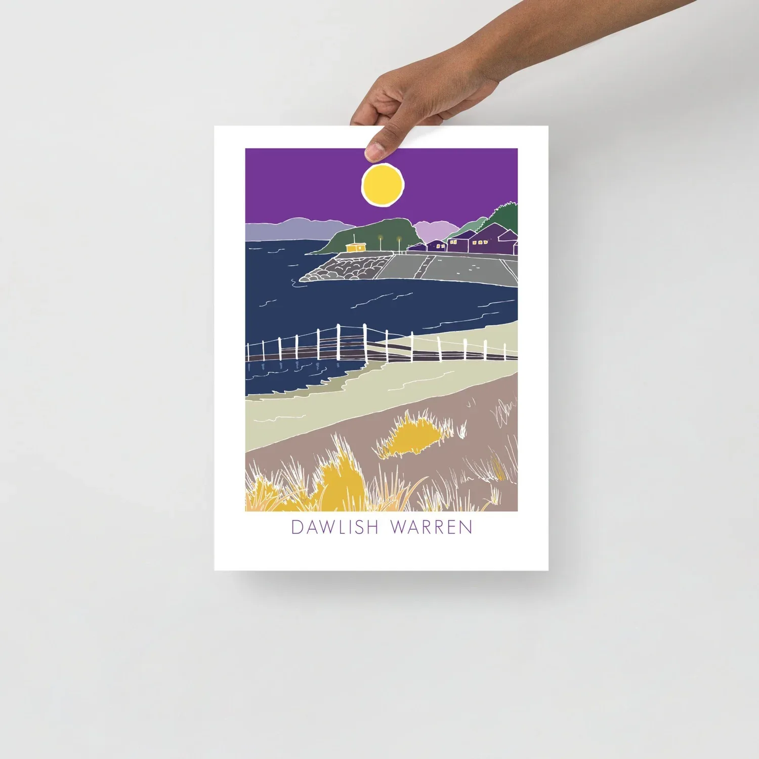 Dawlish Warren Night time Art Print - Purple Sky Coastal Decor