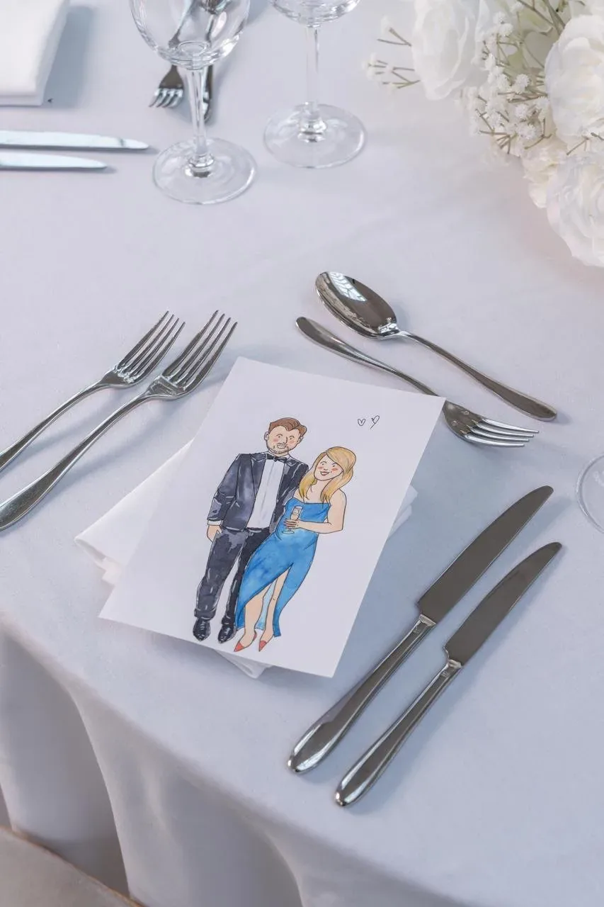 Hand-drawn live wedding illustration of a couple